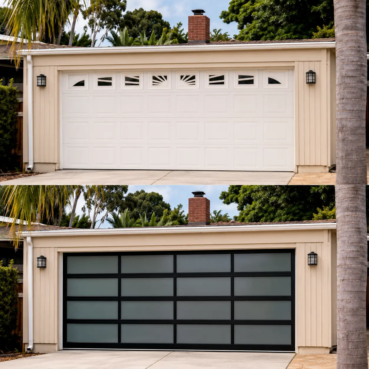 Garage door transformation before and after