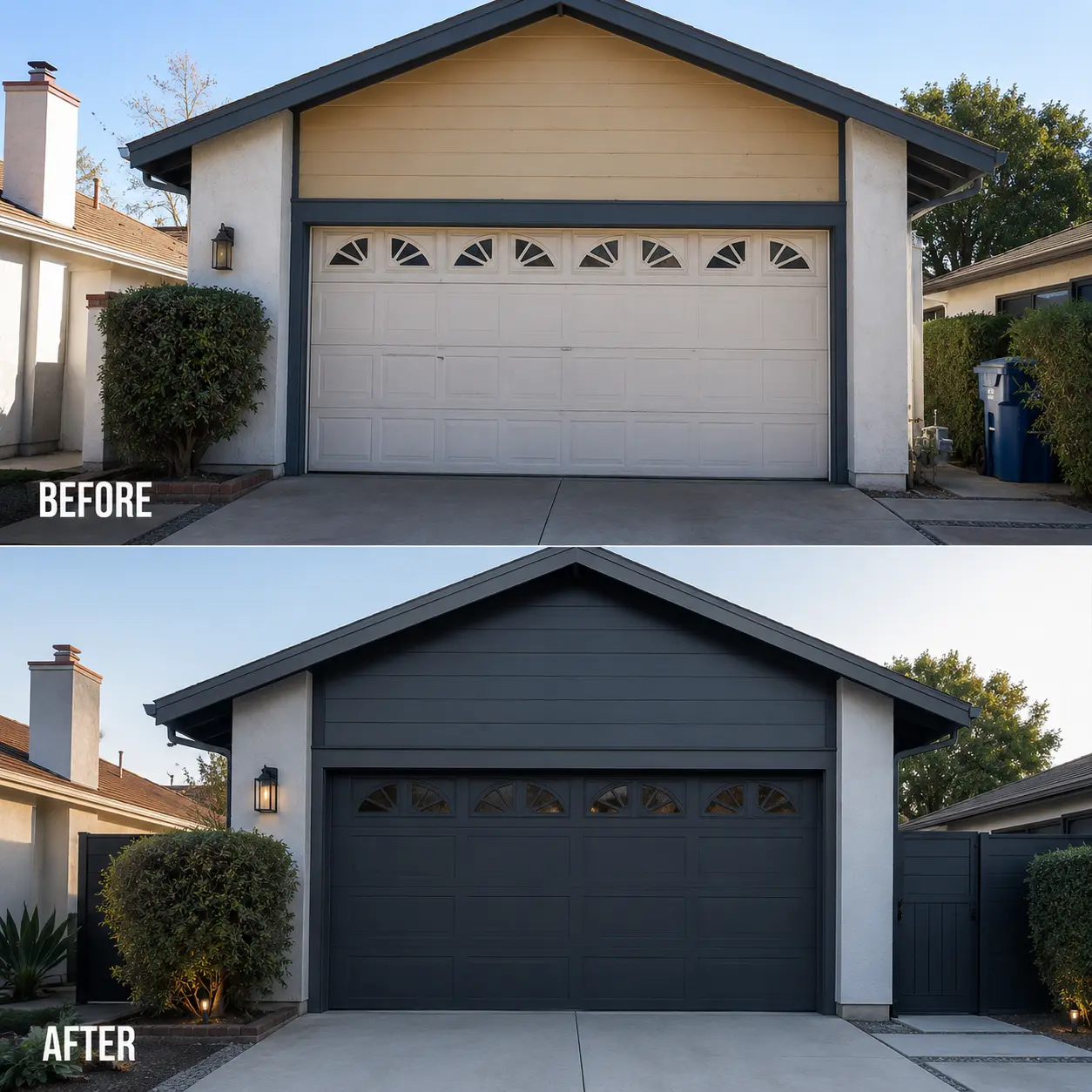 Garage door replacement before and after