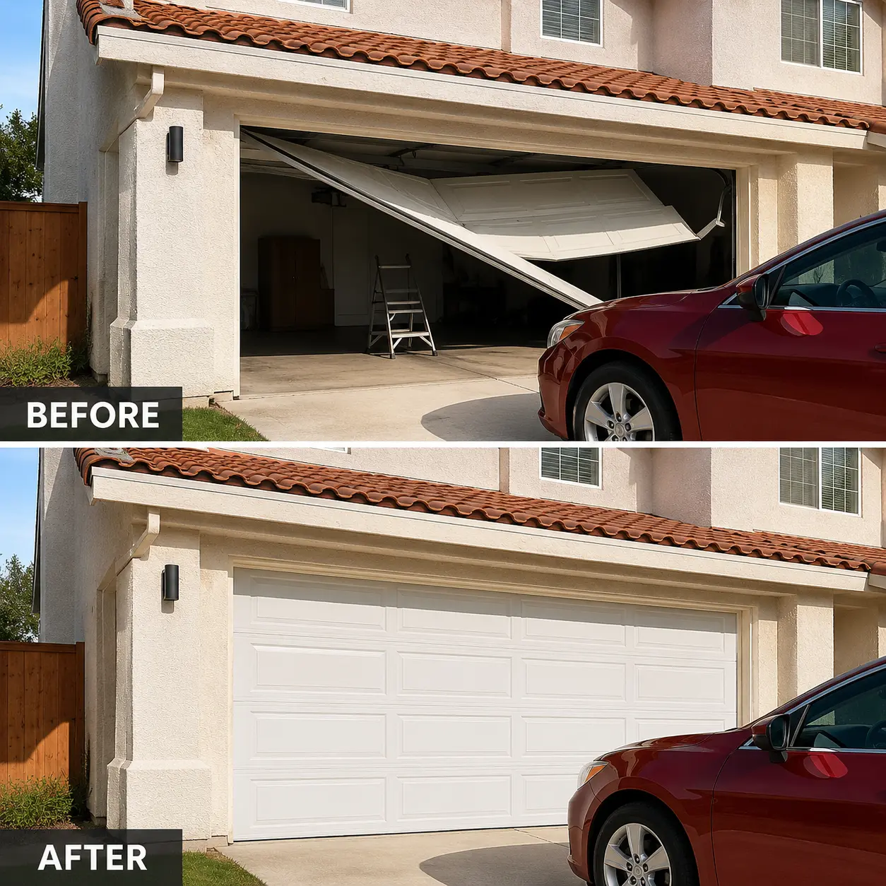Garage door repair before and after